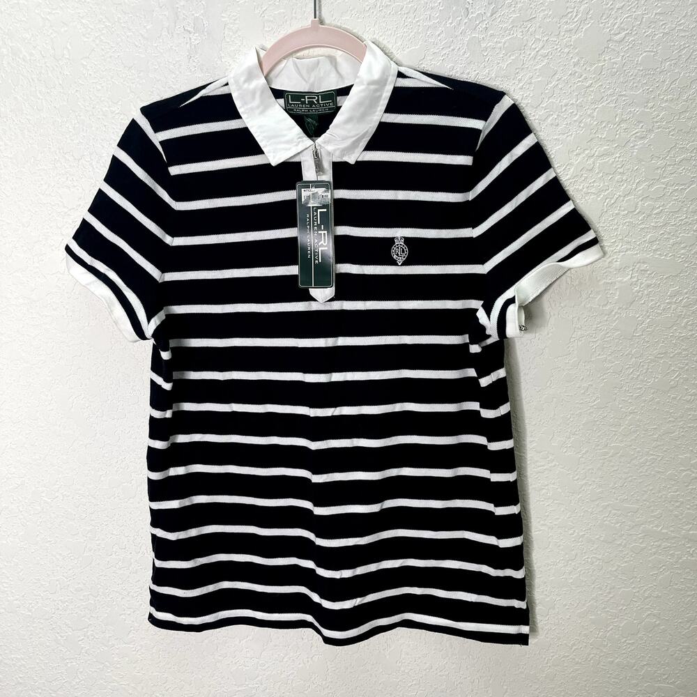 LRL Lauren Active Ralph Lauren Womens L Striped 1/4 Zip Polo Shirt NWT